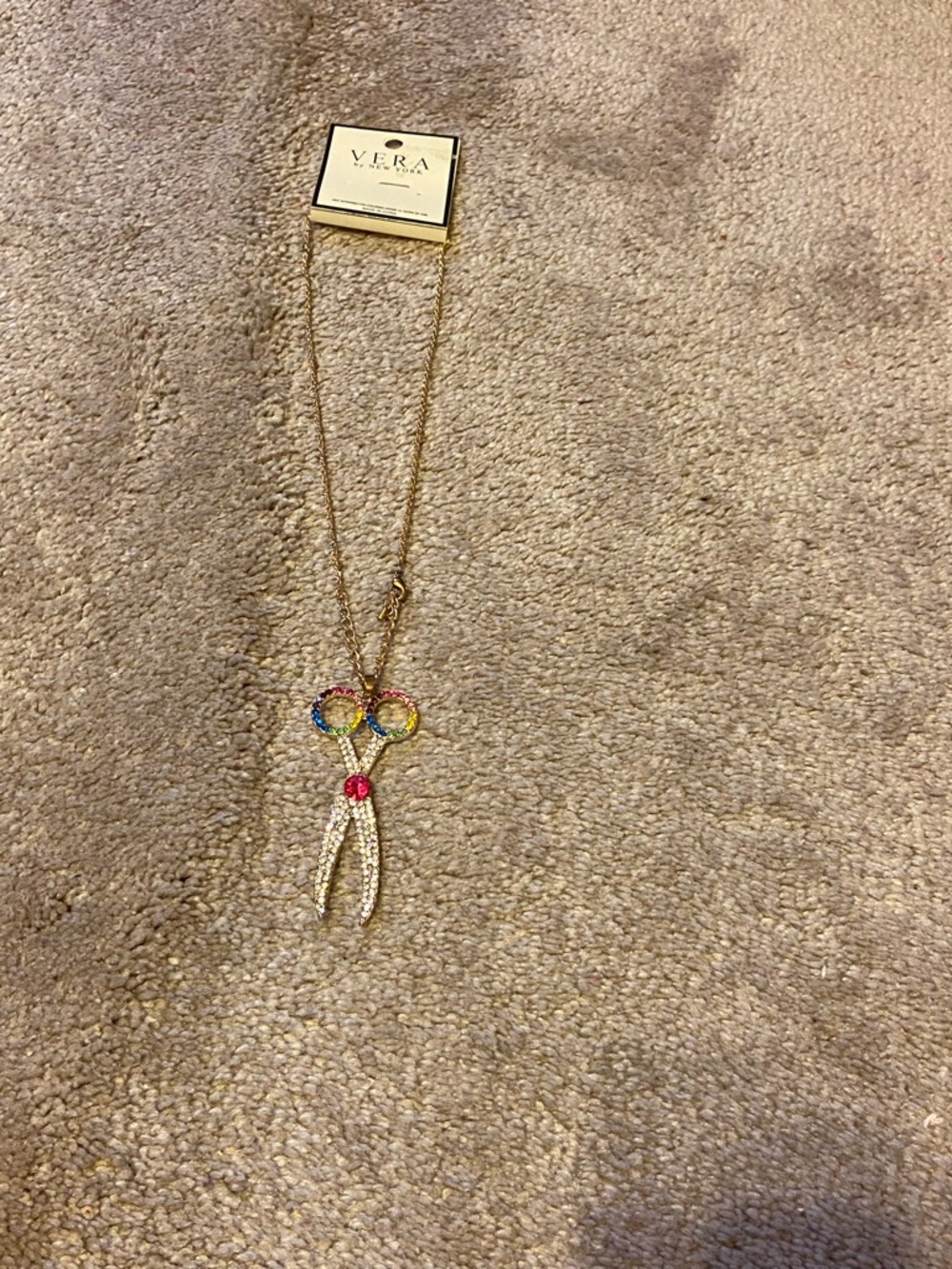 Multicolor Scissor Pendant Necklace - Gold Tone